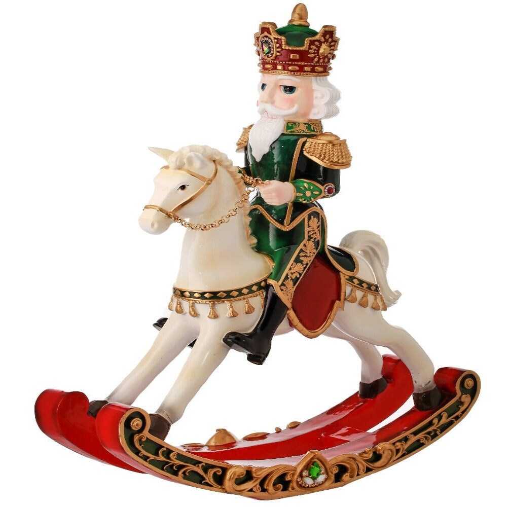 20&#x22; Royal Jeweled Nutcracker Rocking Horse: Luxurious Holiday Christmas with Elegant Detailing