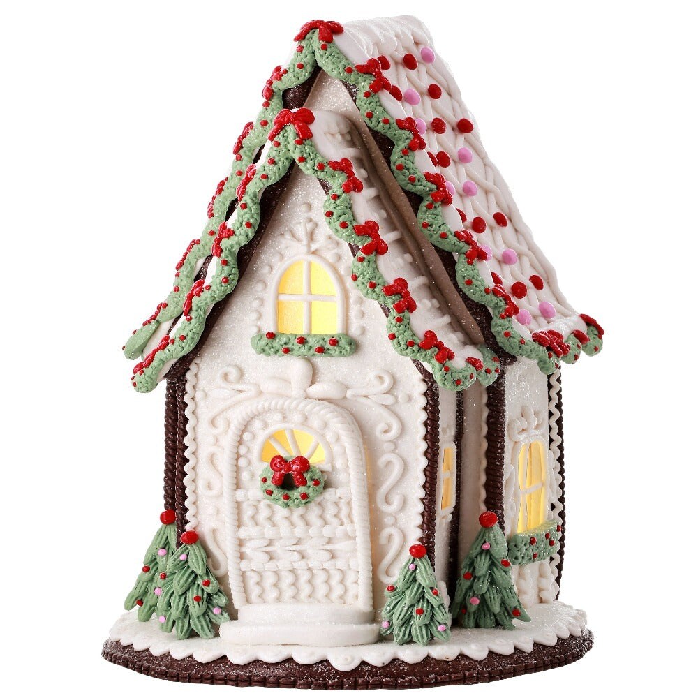 13&#x22; White Christmas Gingerbread A-Frame House with LED Lights, Battery/Timer