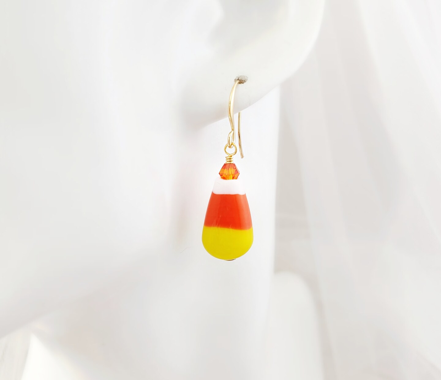 Candy Corn Earrings or Necklace, Lampwork Glass Candy Jewelry, Yellow Orange and White Halloween Gift, Holiday Fall Autumn Present E4243 product 4