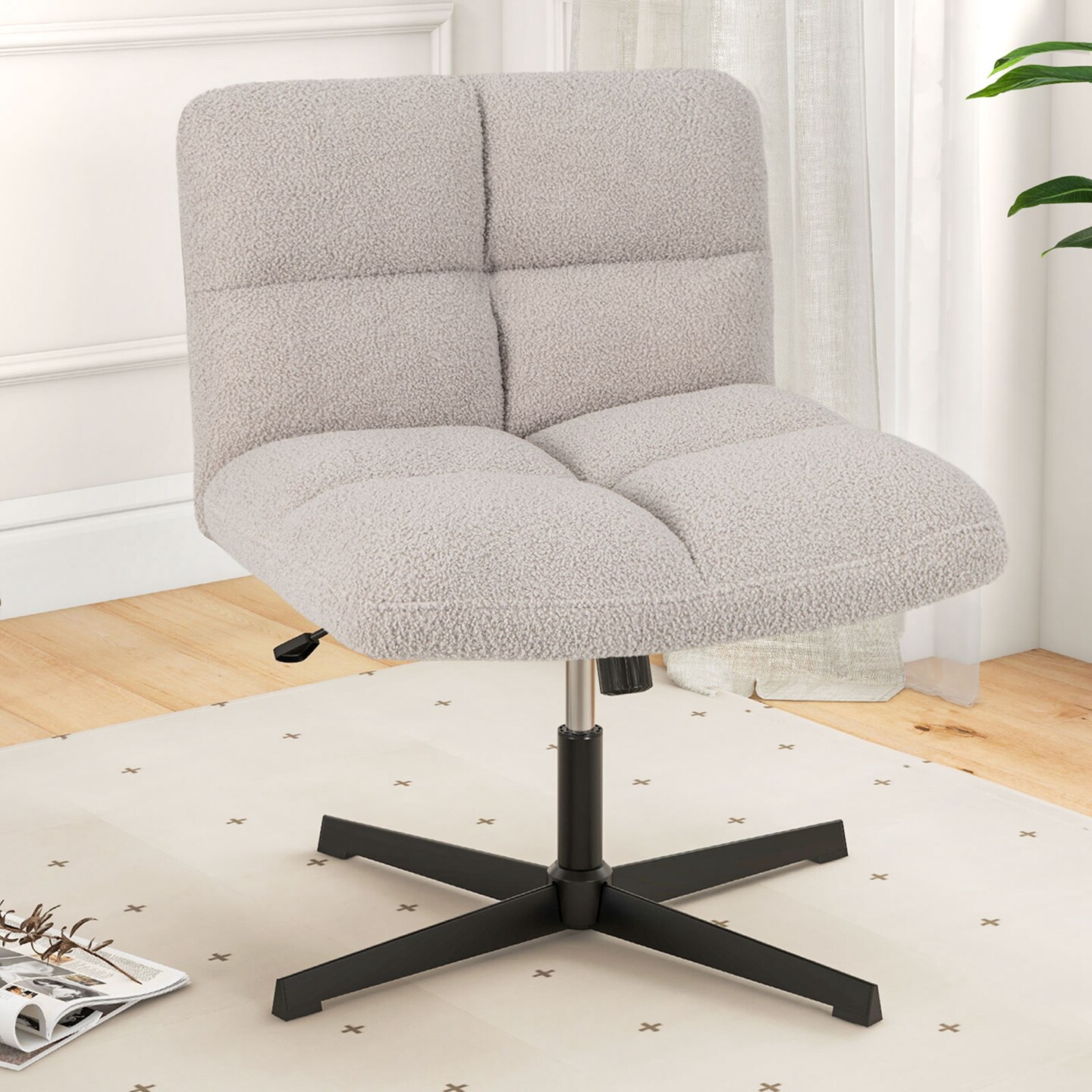 Costway Armless Office Desk Chair Modern Swivel Vanity Chair with Adjustable Height Grey/Brown/Beige