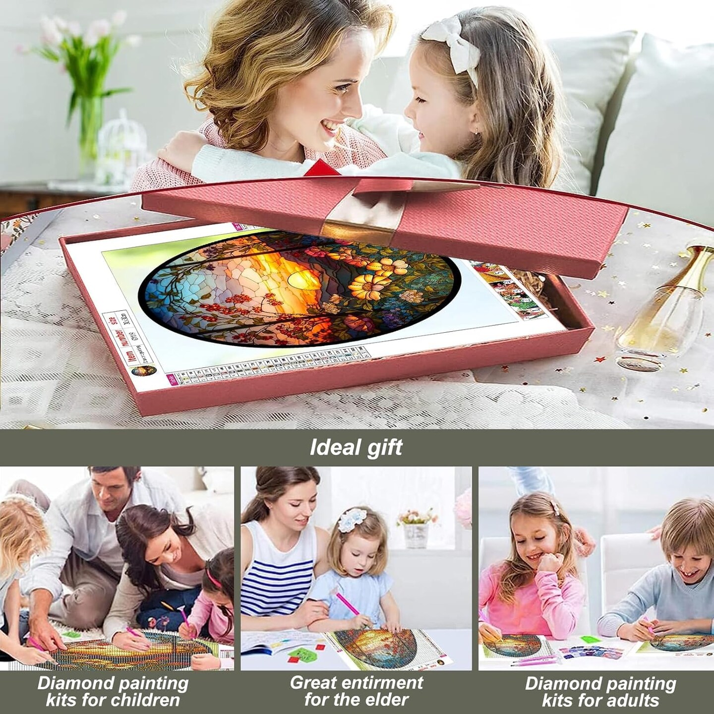 Diamond Painting Kits for Adults, 5D DIY Diamond Art Kits for Beginners Round Full Drill Diamond Painting for Home Wall Decoration Gift 12&#xD7;12inch, Stained Glass Sunflower