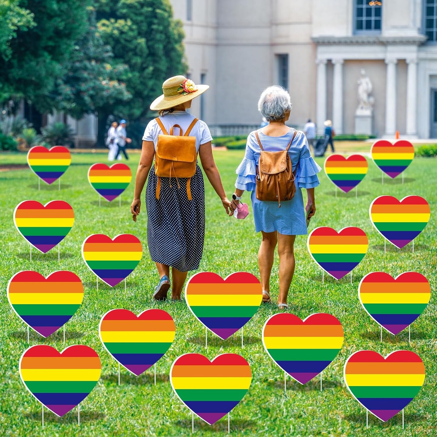 16 Pieces Gay Pride Yard Signs Rainbow Gay Heart Lawn Signs with 32 Pieces Stakes Plastic Waterproof Outdoor Gay Yard Signs for LGBTQ Rainbow Party Yard Decorations