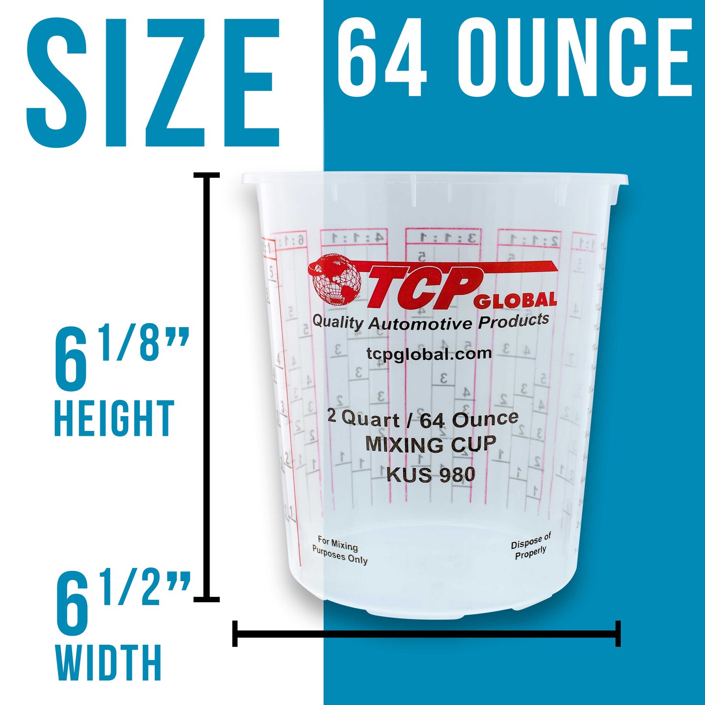 Paint Mixing Cups Plastic Measuring Cup Epoxy Resin, Disposable or Reusable, 64-Ounce (2 Quarts) - Pack of 12 - Graduated, Mixing Ratios, Automotive Painting Acrylic Art Crafts