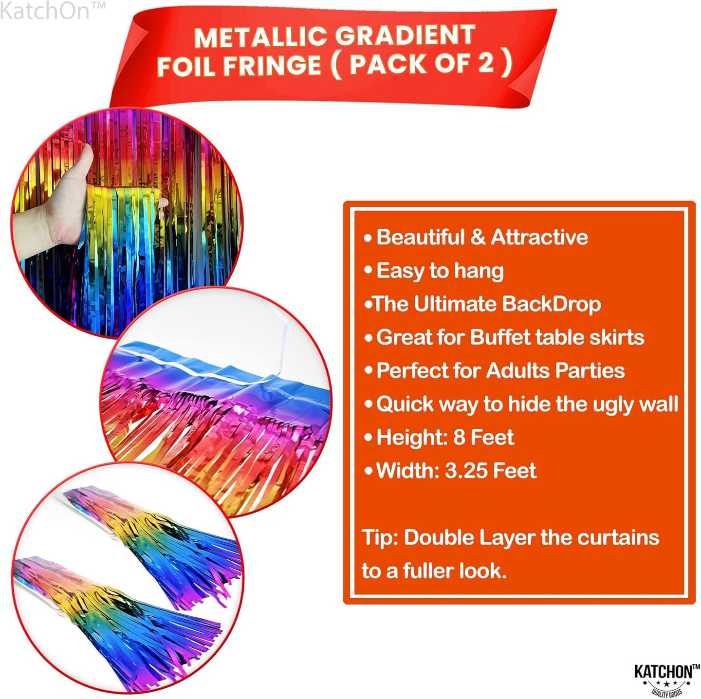 XtraLarge Rainbow Backdrop Curtain - 3.2x8 Feet, Pack of 2 | Rainbow Birthday Decorations | Easter Backdrop Curtain for Easter Decorations for Home | Rainbow Streamers for Pride Decorations
