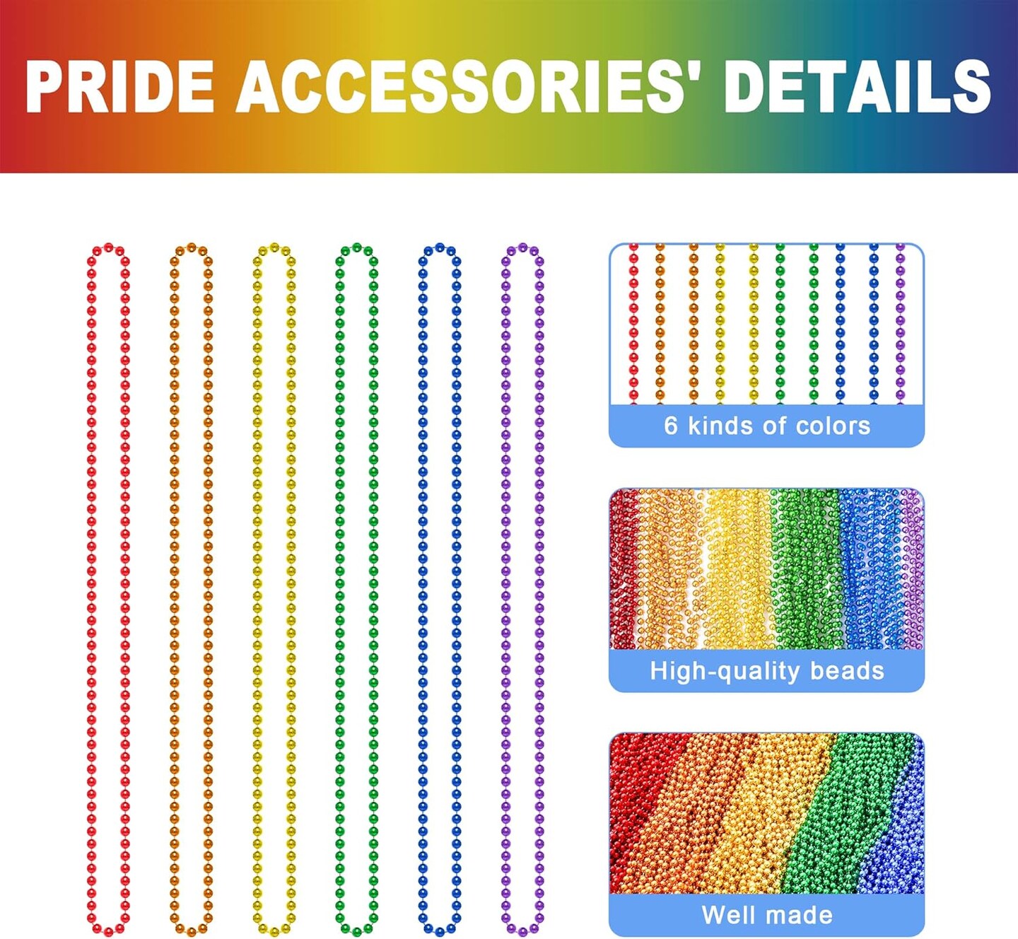 Pride Beads Stuff, Pride Necklace Accessories,100PCS 6 Kinds of LGBTQ Metallic Beads Necklace Bulk, Gay Lesbian Pride Necklace for Women Men, Costumes Decor for Pride Month Parade Throws Party Favors