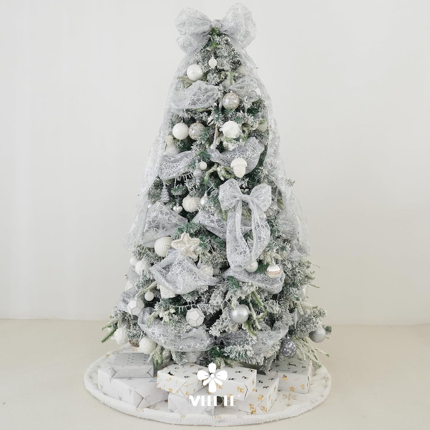 Silver Glitter Mesh Web Ribbon - 10 Inch Wide x 10 Yards Roll - Decorative Mesh