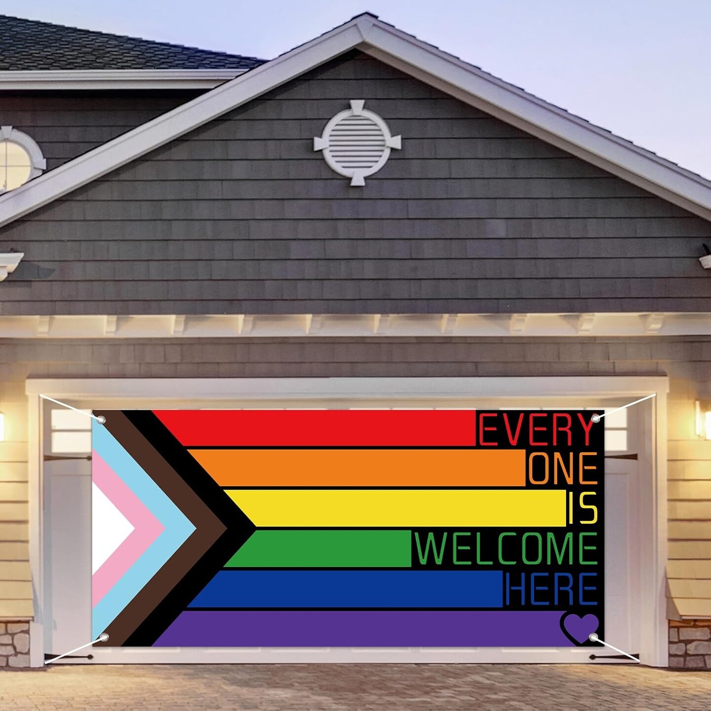 Pride Day Garage Door Banner Everyone is Welcome Cover Rainbow Large Yard Sign 6 x 13 Ft Photo Booth Background Props for Indoor Outdoor Wall Door House Party Decor