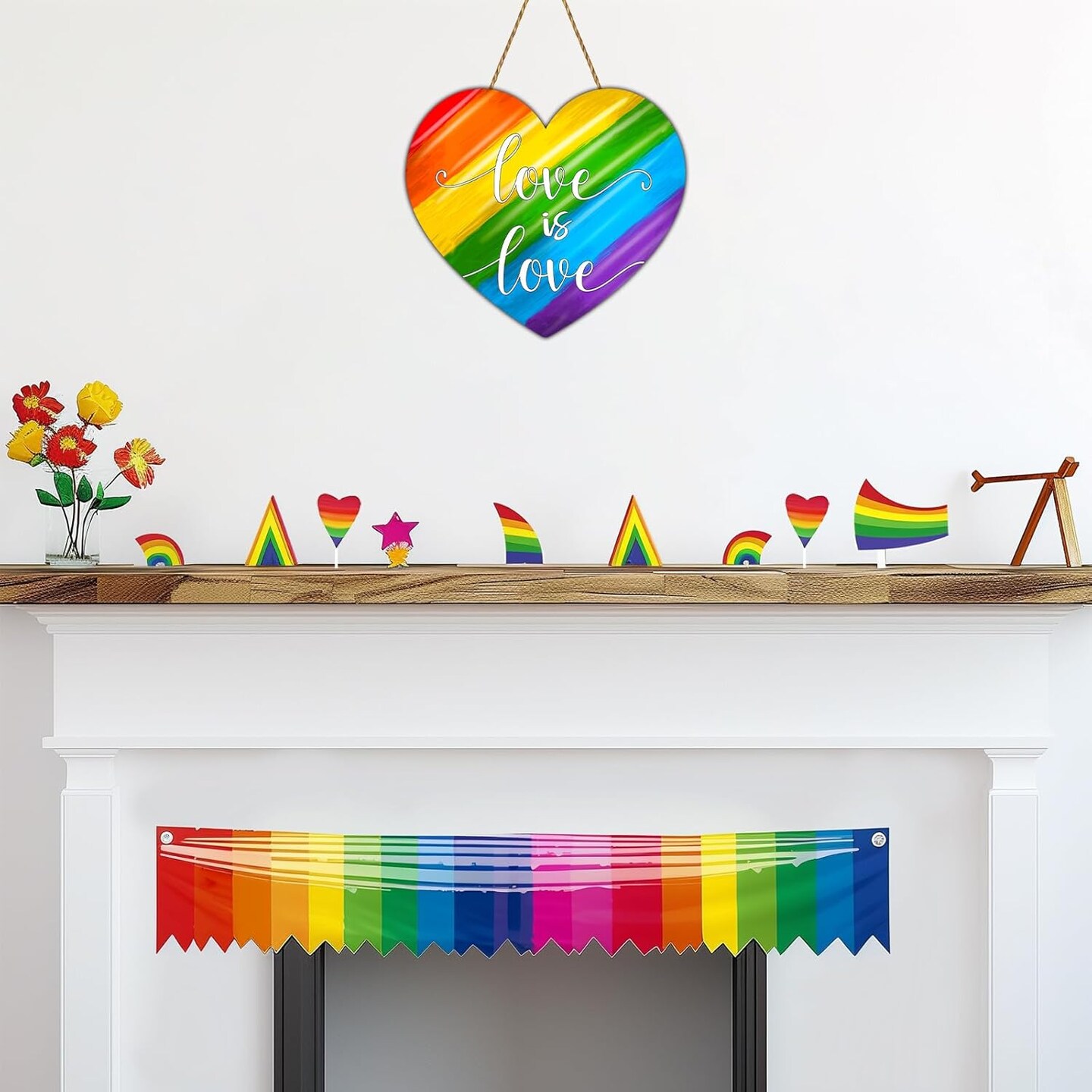 Pride Decorations Pride Wreath for Front Door Love is Love Door Sign Rainbow Decorations Rainbow Wreath LGBTQ Gay Lesbian Wooden Door Decor for Indoor Wall Home Decor