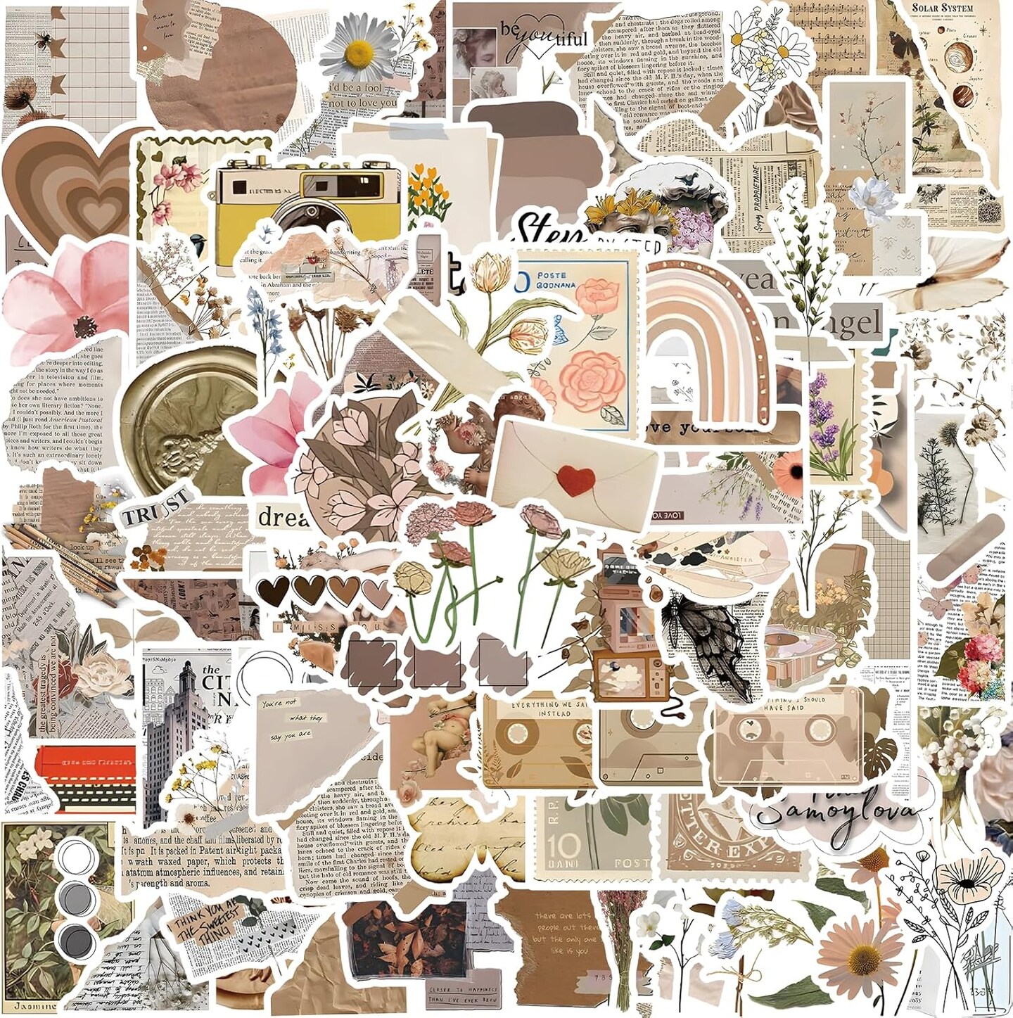 120Pcs Vintage Stickers, Waterproof Scrapbook Aesthetic Sticker