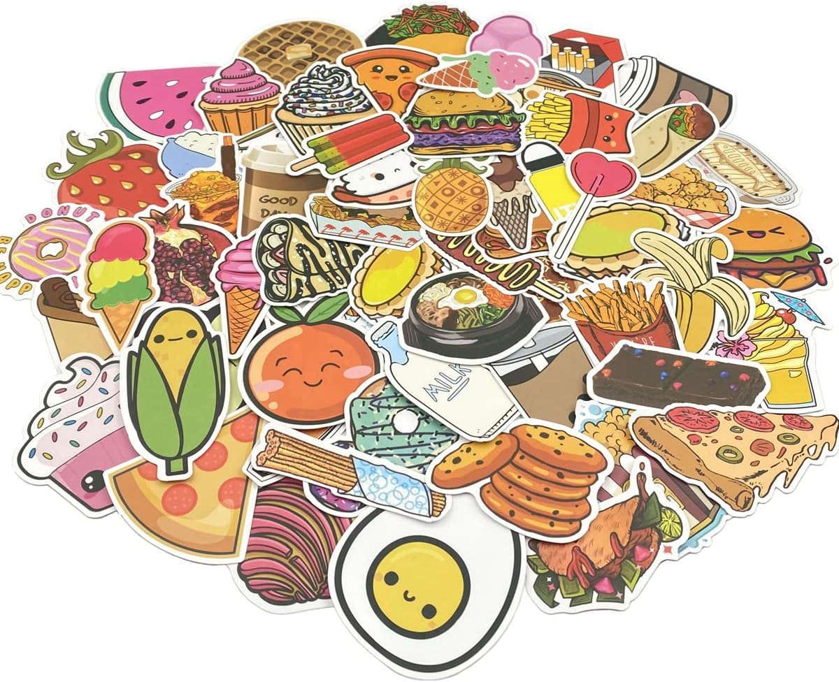 Cute Food Vinyl Stickers Pack for Water Bottles, Waterproof, Matte, 200 Pieces