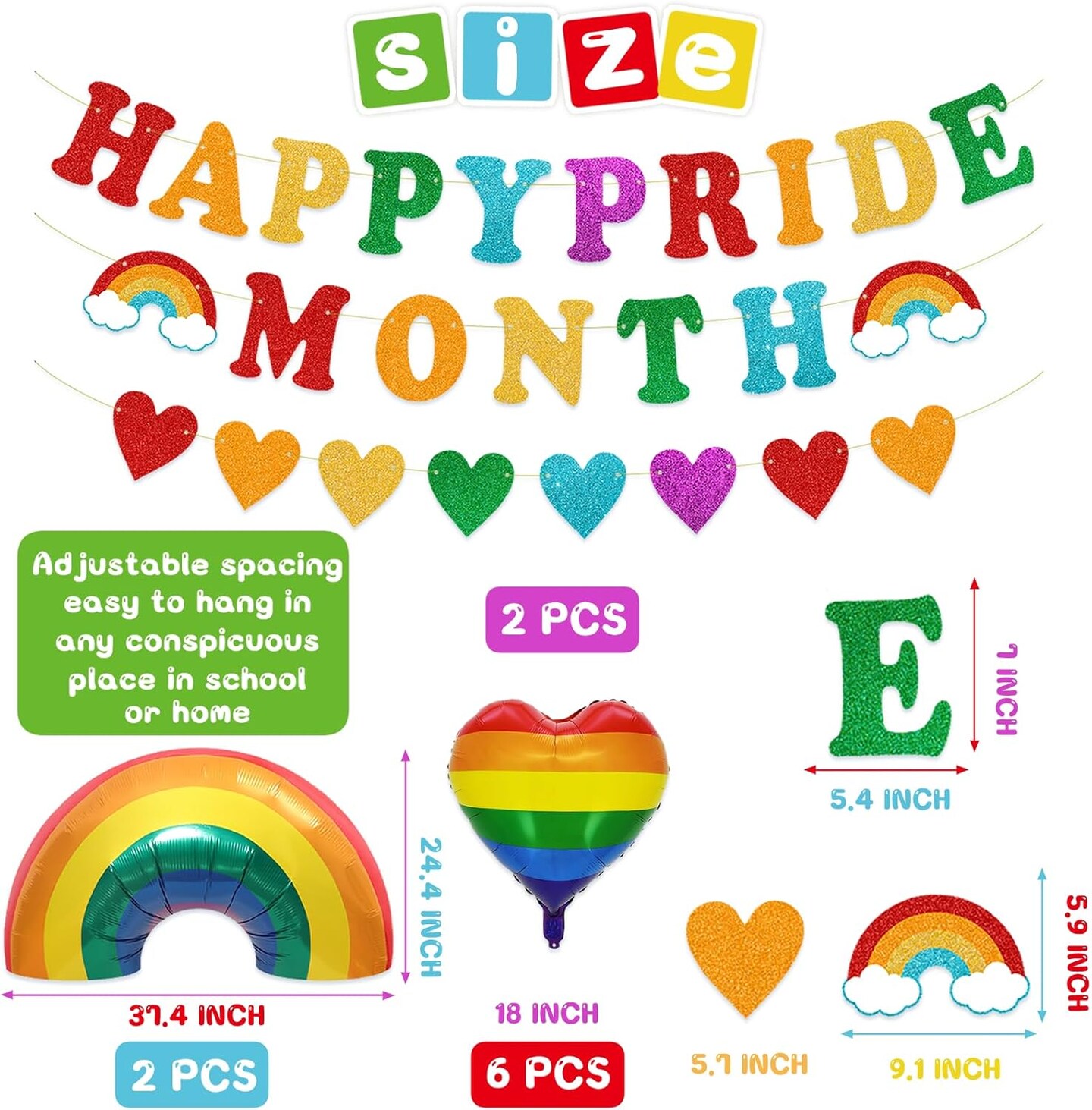 Pride Month Decorations Kit - Banner, Heart Balloons Party Supplies