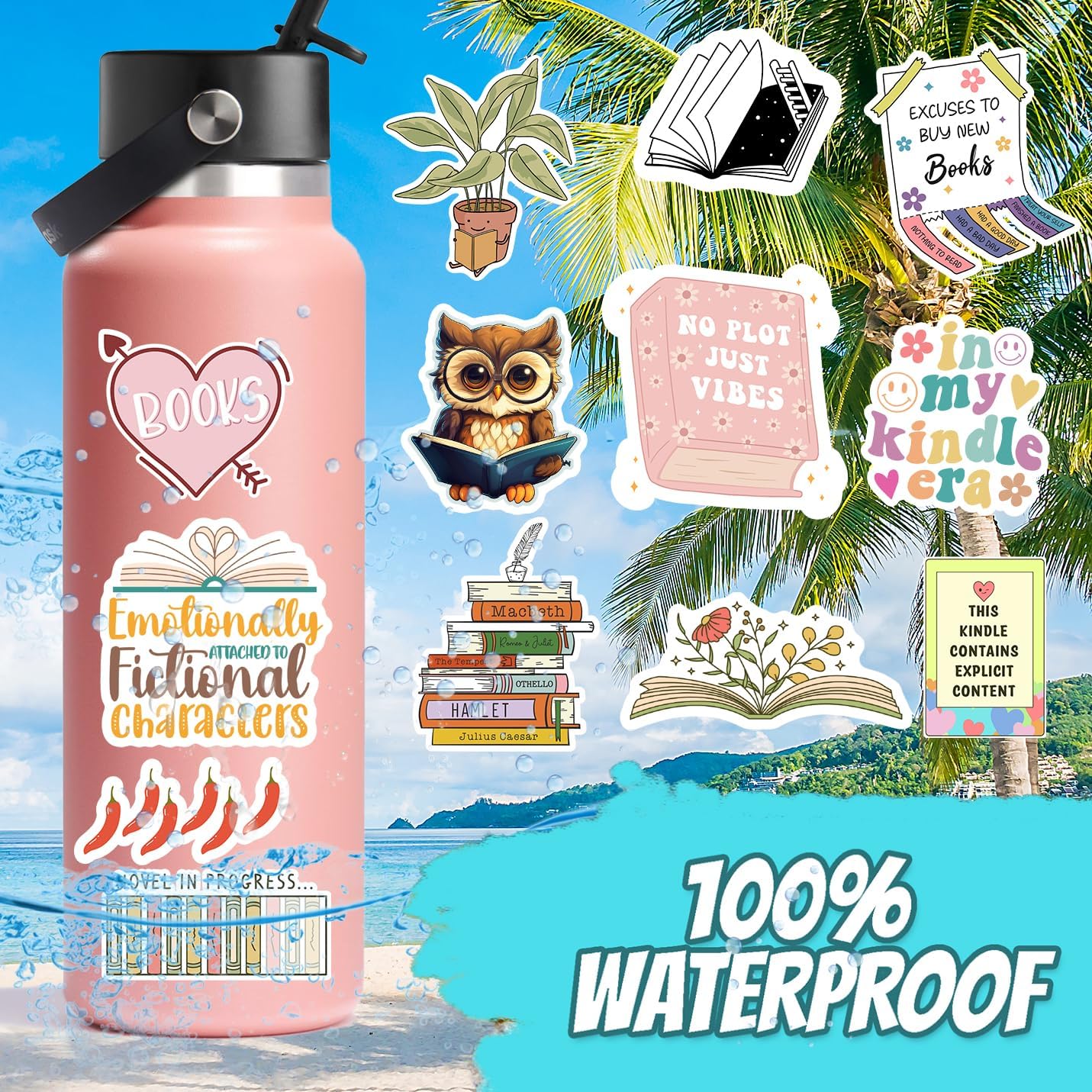 100 PCS Book Stickers for Kindle, Bookish Sticker Pack