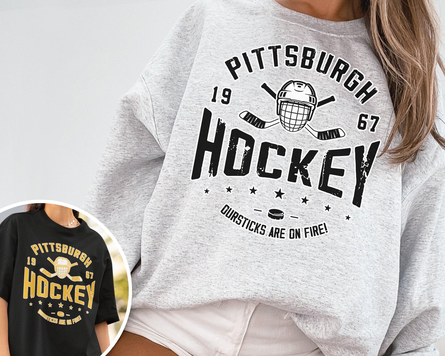 Sweat à capuche vintage noir et gris LNH Pittsburgh Penguins