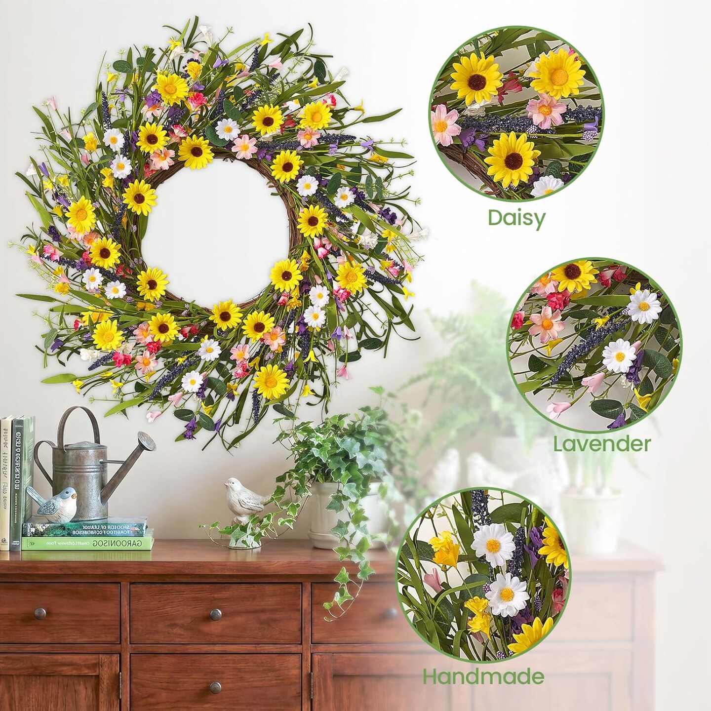 20–22 Inch Spring & Summer Tulip Wreath with Butterflies – Artificial Floral Front Door Wreath for Farmhouse, Porch, Wall, Window, Indoor & Outdoor Décor