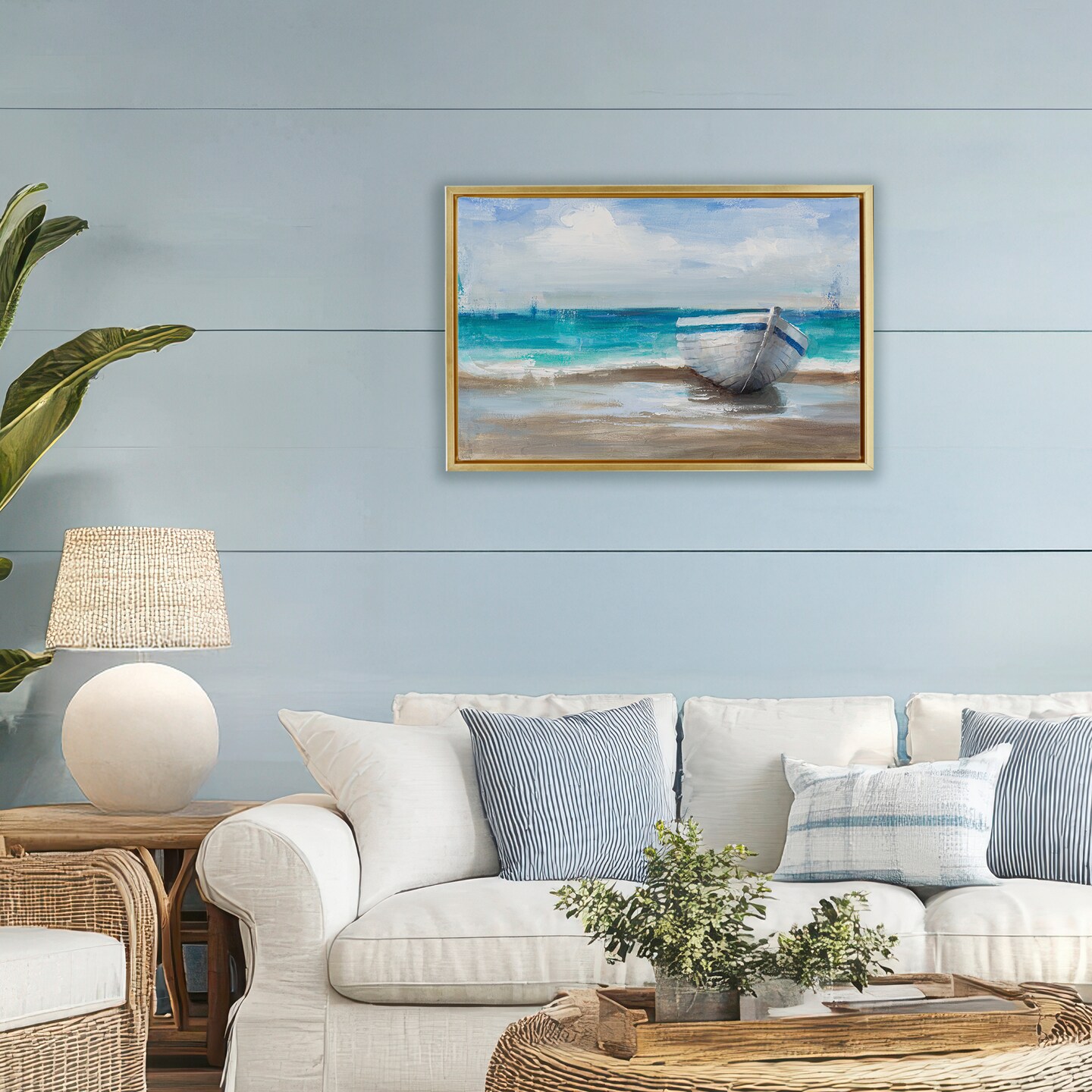 Stupell Industries Painterly Boat On The Shore Floating Frame, design by Cloverfield & Co.