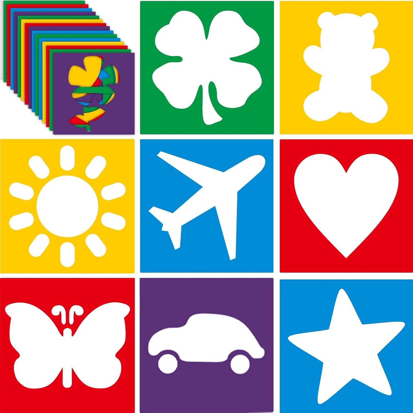 24 PCS Large Kids Drawing Stencils Set – 8 Inch Washable Geometric & Garden Shape Templates for Toddlers, Preschool Learning, Chalk Art, Painting & Creative Educational Activities