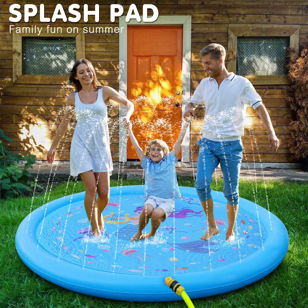 Kids Sprinklers for Outside, Splash Pad for Toddlers & Baby Pool 3-in-1 60" Water Toys Gifts for 1 2 3 4 5 Year Old Boys Girls Splash Play Mat
