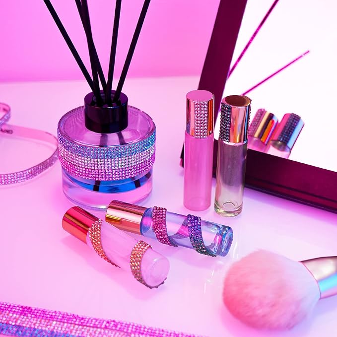 Self-Adhesive Crystal Rhinestone Diamond Ribbon – 12 Rolls, 0.9cm Wide, Total 12 Yards, Multi-Functional DIY Decorative Bling Gemstone Tape for Arts & Crafts, Glitter Shoes, Clothes (Assorted Colors)