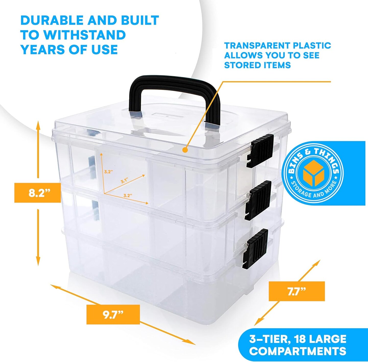 3-Tier Stackable Storage Containers with Lids &#x2013; 18 Adjustable Compartments for Beads, Jewelry, Kids&#x27; Toys, Makeup, and More