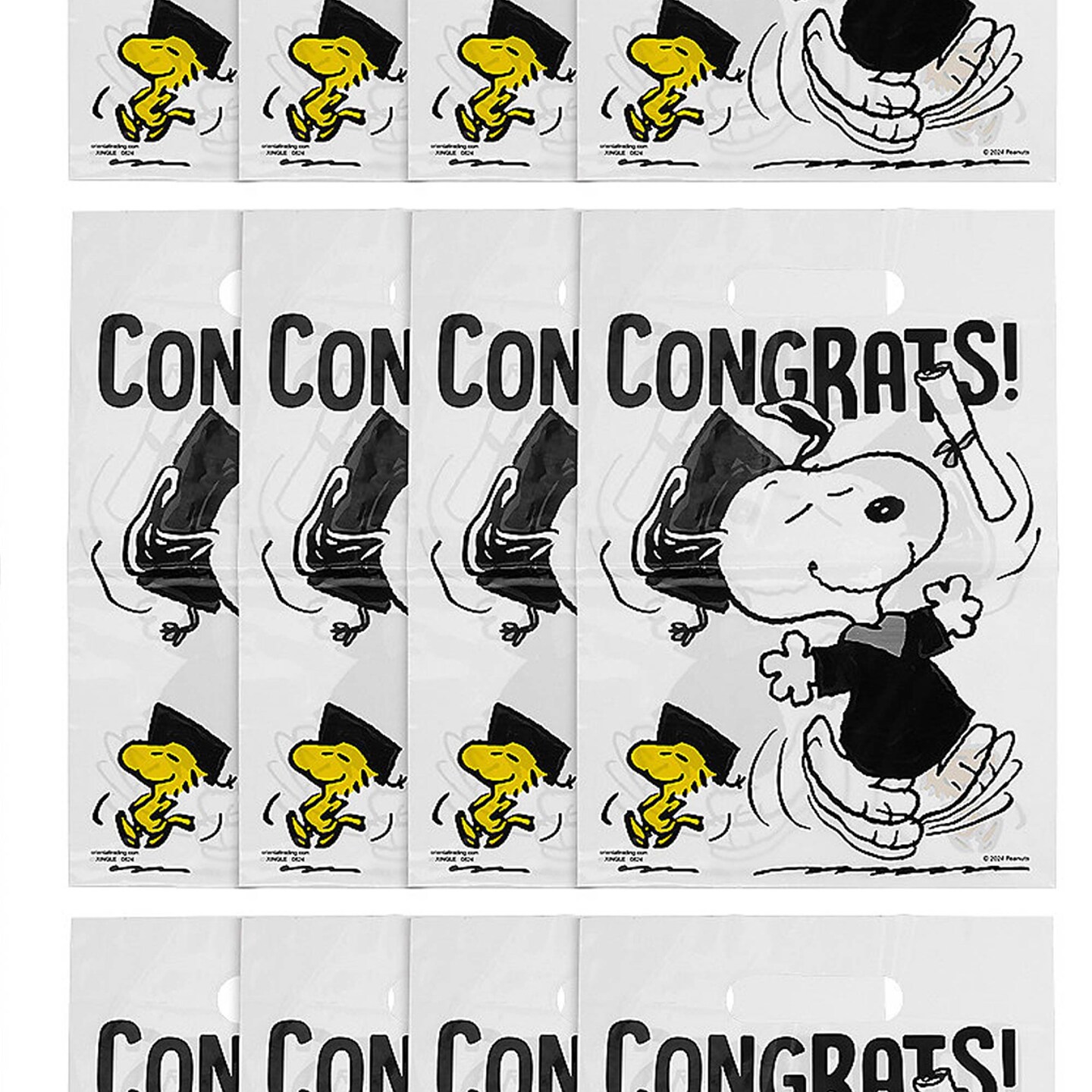 Peanuts&#xAE; Snoopy Graduate Plastic Goody Bags Set of 12 9 1/4&#x22;