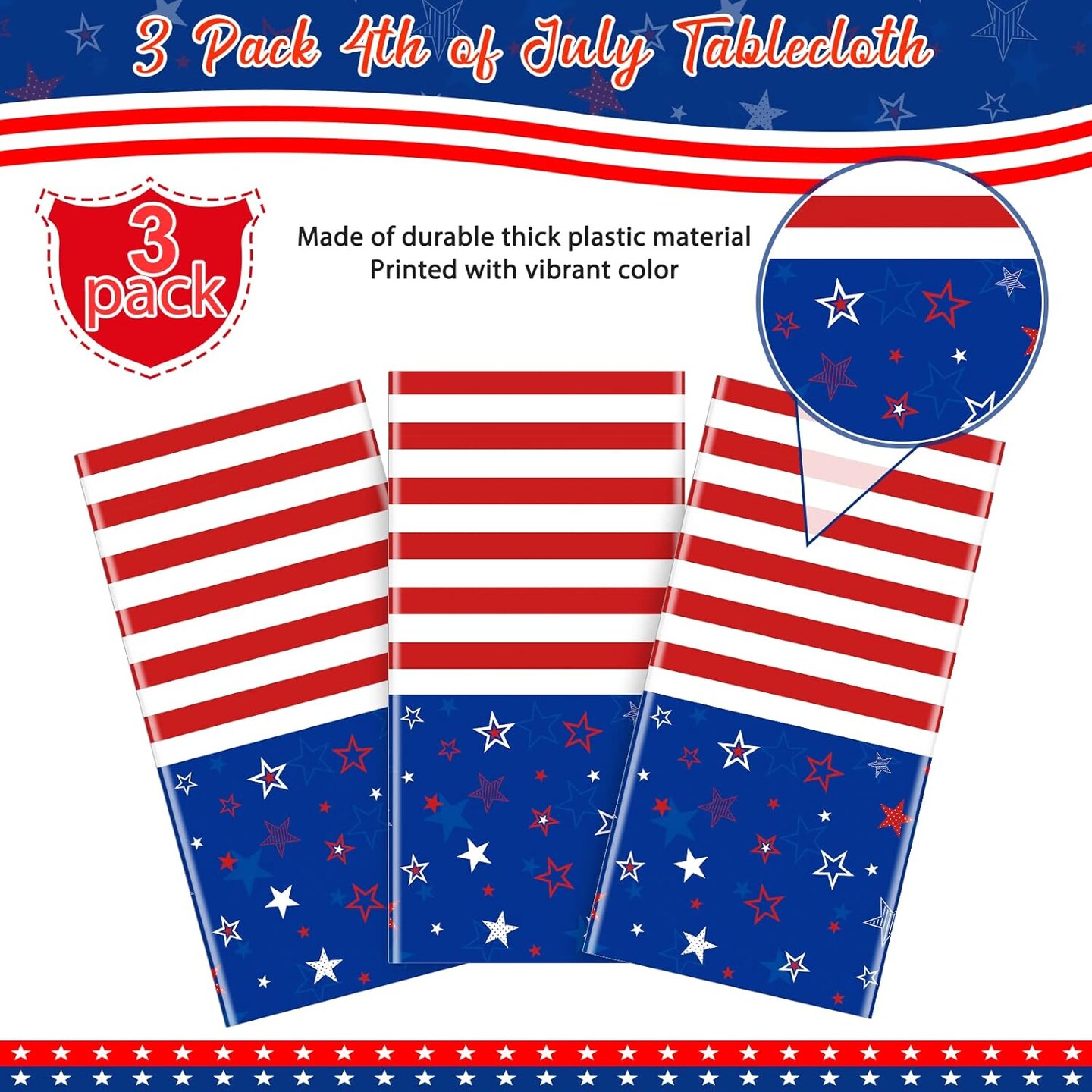 3Pcs Patriotic Tablecloths for 4th of July Decorations