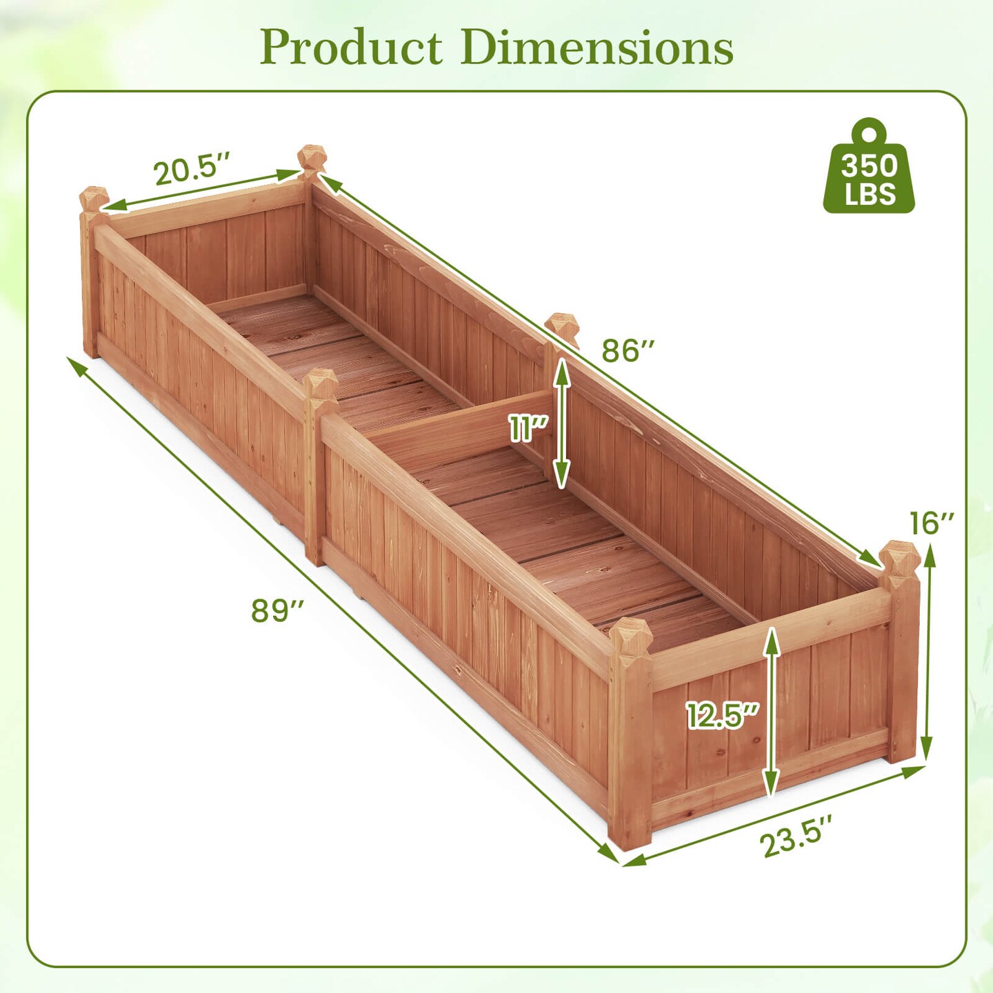Costway Wooden Raised Garden Bed Outdoor Rectangular Planter Box with Drainage Holes, Brown/Natural