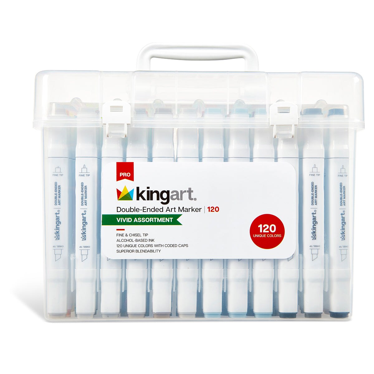 KINGART&#xAE; PRO Double-Ended Art Alcohol Markers, 120 Colors with Both Fine &#x26; Chisel Tips and Superior Blendability