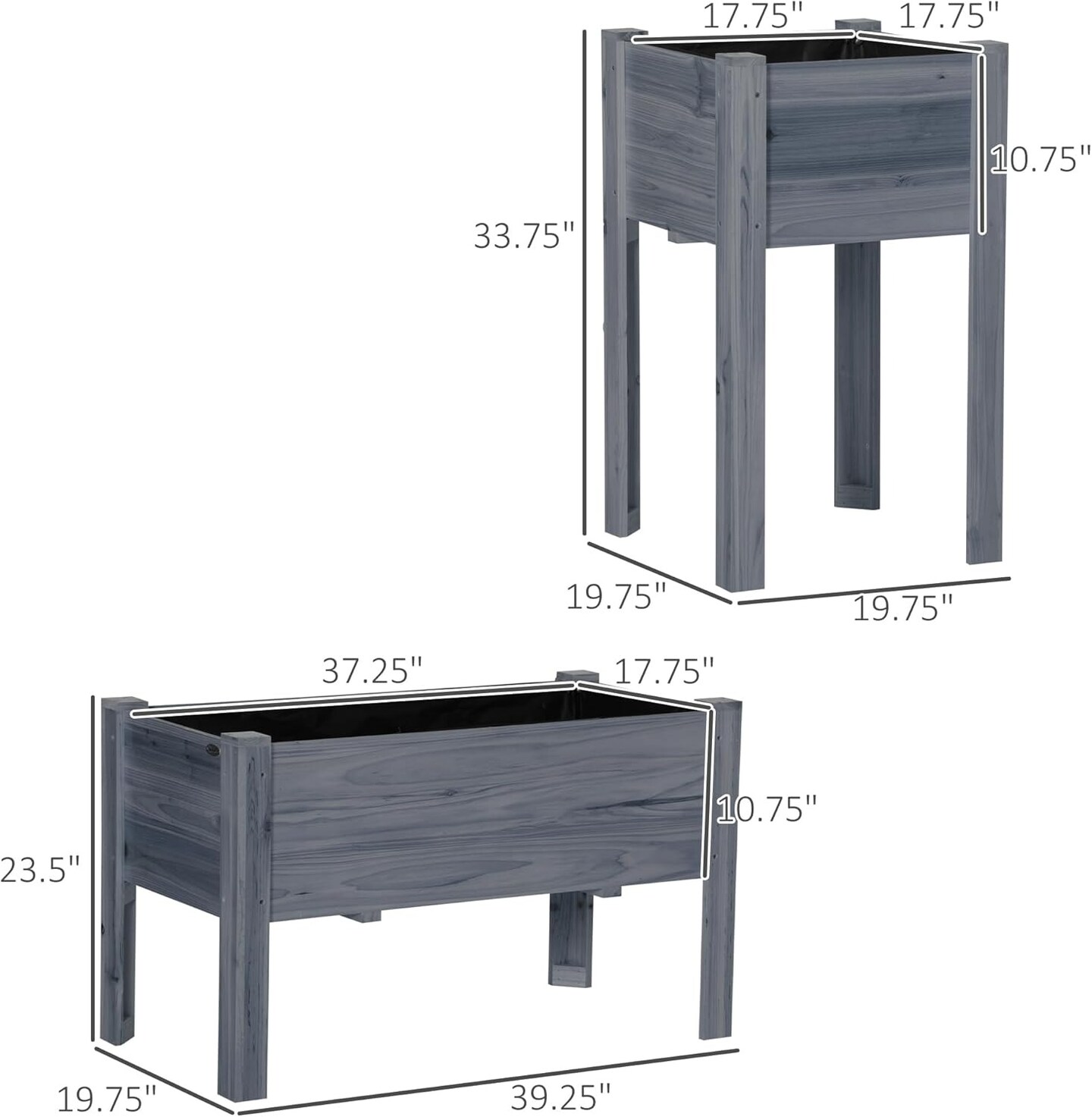 Set of 3 Wood Raised Garden Beds with Legs &#x26; Liners
