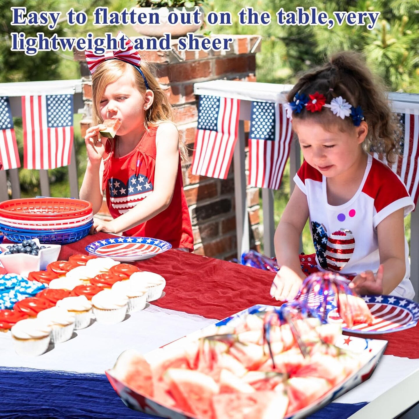 4th of July Cheesecloth Table Runner, Vintage Red White and Blue Table Runner for Memorial Day Labor Day Independence Day Veterans Day Patriotic Party Decoration for Kitchen Dining Room Indoor Outdoor