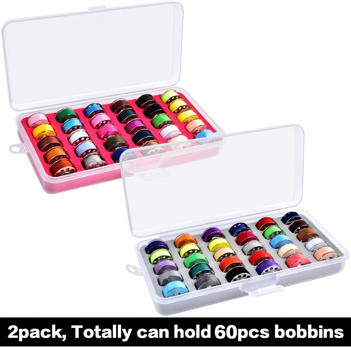 Embroidery Floss Organizer Box with 50 Cardboard Bobbins - 17 Compartments Clear embroidery thread organizer box, Snap-Tight Clear Sewing Organizer - Jewelry Bead Holder (Made in USA)