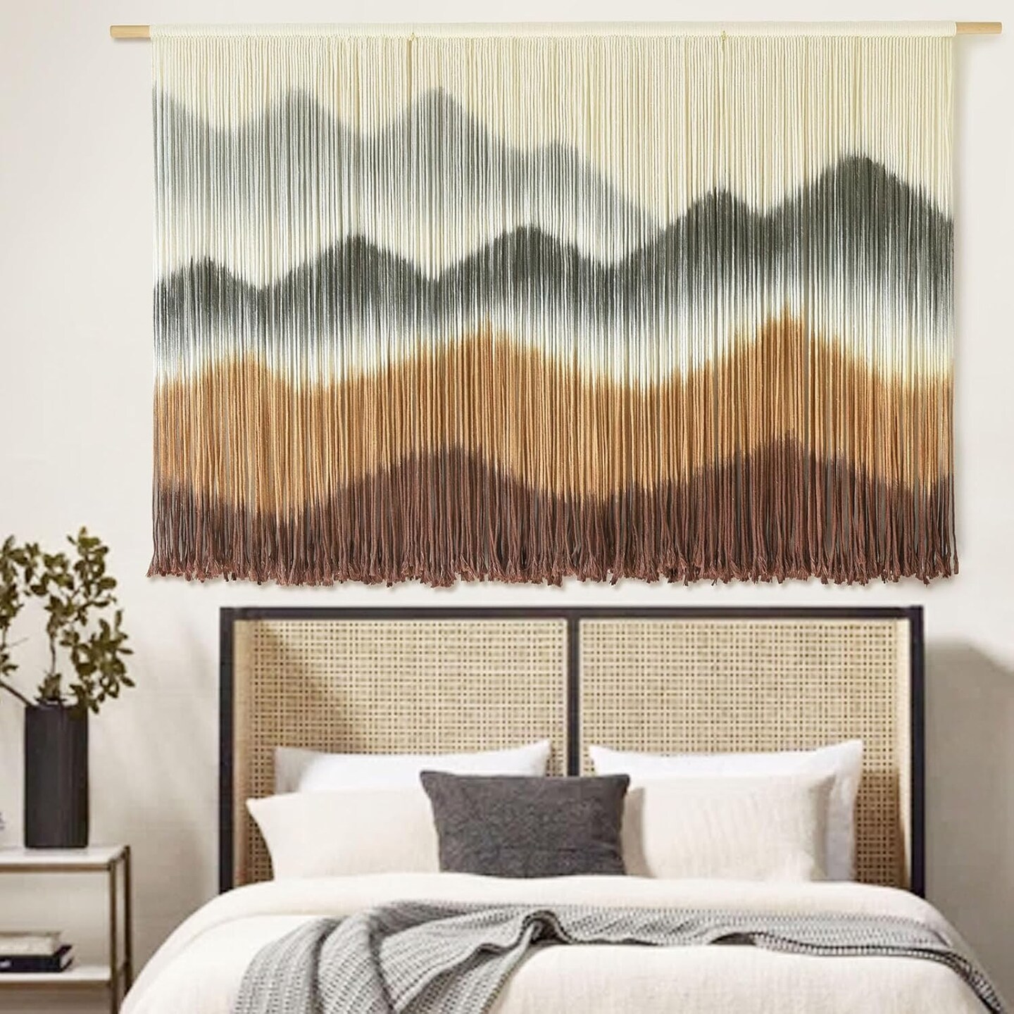 Macrame Wall Hanging Mountain Wall Art Dip-Dyed Macrame Wall Decor Modern Wall Decor Fiber Wall Art Craftsmanship 57&#x22; Wx35&#x22;L