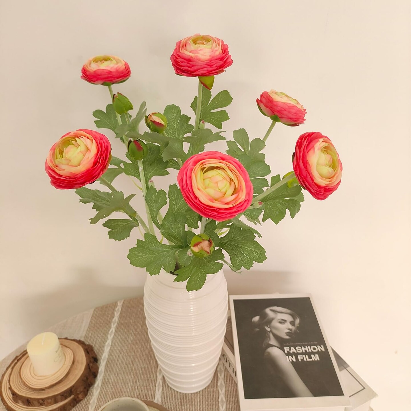 Pink Ranunculus Artificial Flowers,6 Pcs Artificial Faux Silk Ranunculus Flowers with Real Touch Stems,Fake Peony Flowers for Floral Arrangements DIY Wedding Bouquet Party Table Home Decor