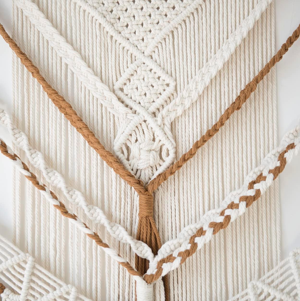 Large Macrame Wall Hanging 47&#x22; Wx 55&#x22; L Brown Macrame Wall Decor Boho Panels Handmade Yarn Wall Art Living Room Bedroom Home Decor