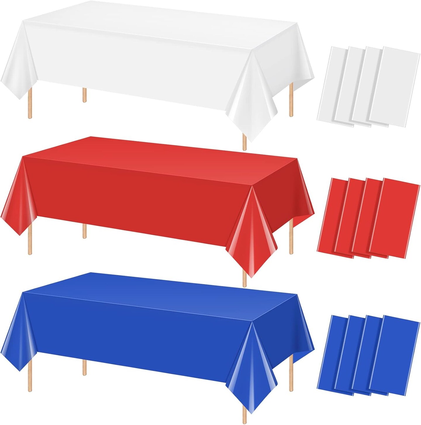 12-Pack 4th of July Disposable Tablecloths – Red, White & Blue 54"x108" Rectangle Table Covers for Independence Day, Memorial Day & Patriotic Party Decorations