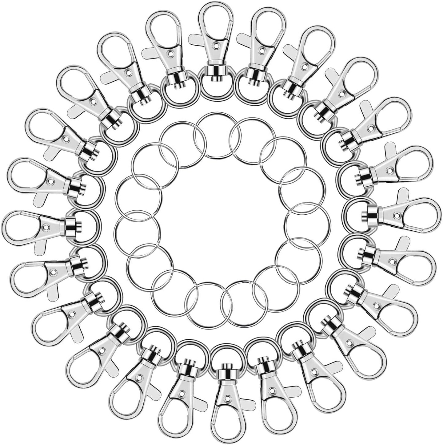 Key Chain Swivel Hooks, Anezus 100pcs Keychain Hardware Metal Swivel Snap Hook Lanyard Clips Hooks with Keychain Rings for Keychain Hardware and Lanyard Charms
