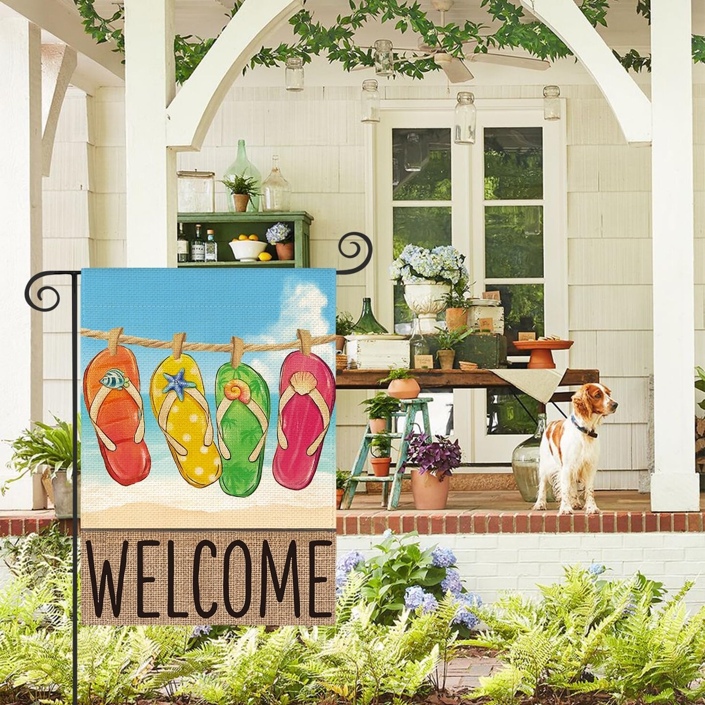 Summer Beach Flip-flop Garden Flag 12x18 Inch Double Sided, Welcome Seasonal Holiday Burlap Yard Outdoor Decoration