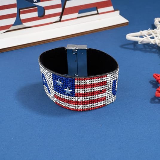 American Flag Bracelets for Women – Red, White & Blue Stretch Beaded Bracelets | 4th of July Patriotic Jewelry