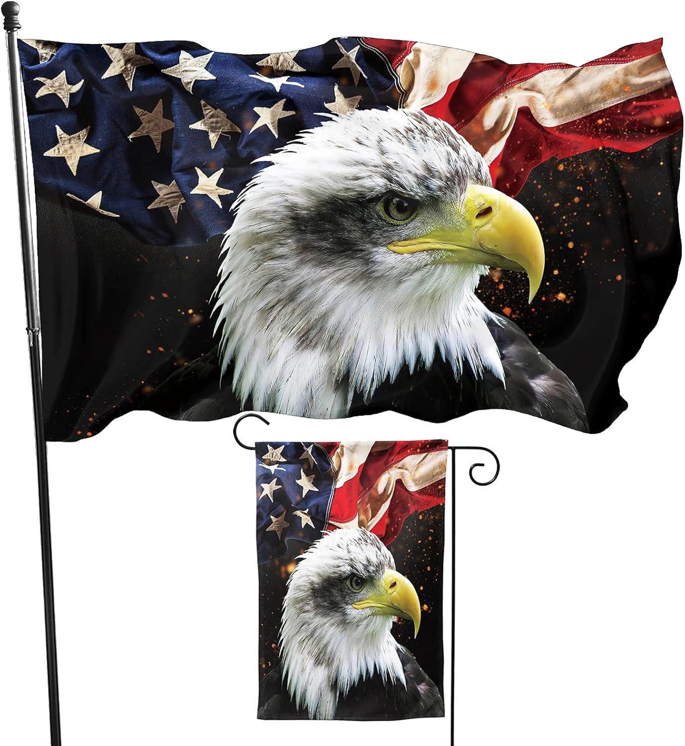 Vintage American Eagle USA Flag & Garden Flag Set - 3x5ft Double Sided Flag with Brass Grommets and 12x18in Yard Flag - Durable Patriotic Decor for 4th of July, Memorial Day, and Veterans Day