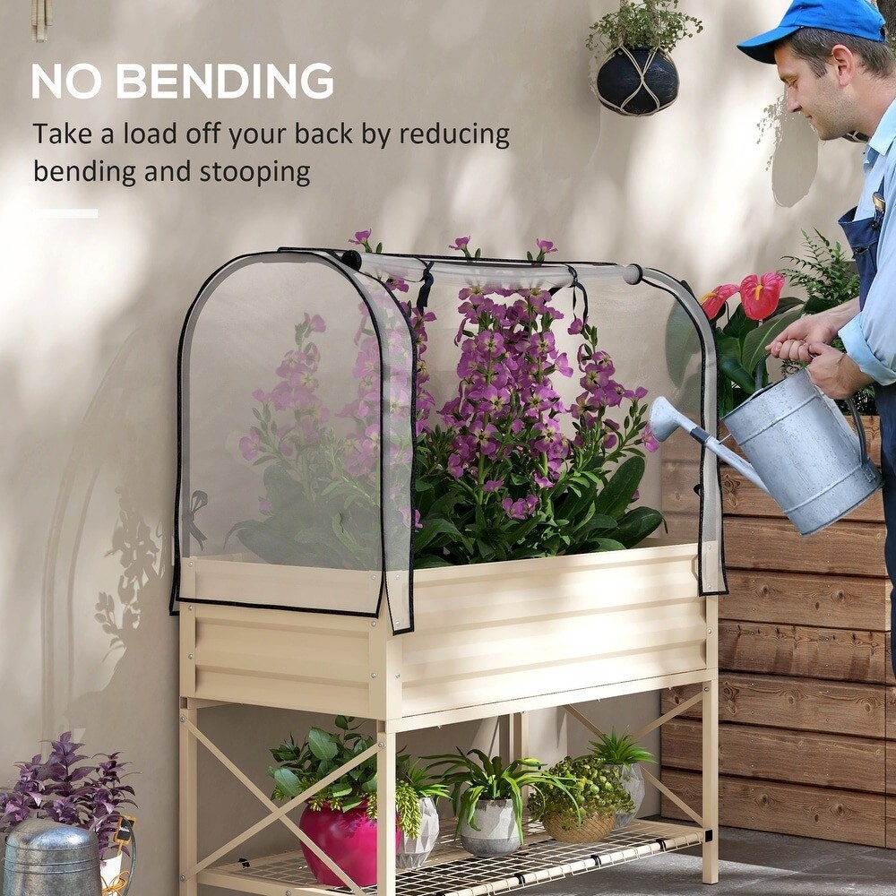 Metal Raised Garden Bed with Legs, Cover &#x26; Drainage