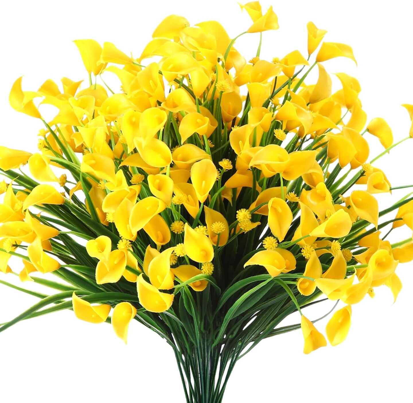 40 Bundles Artificial Calla Lily Flowers 14 Inch Plastic UV Resistant Fake Flowers for Outdoors Faux Plants for Home Garden Yard Table Porch Window Box Planter Wedding Party Decor(Yellow)