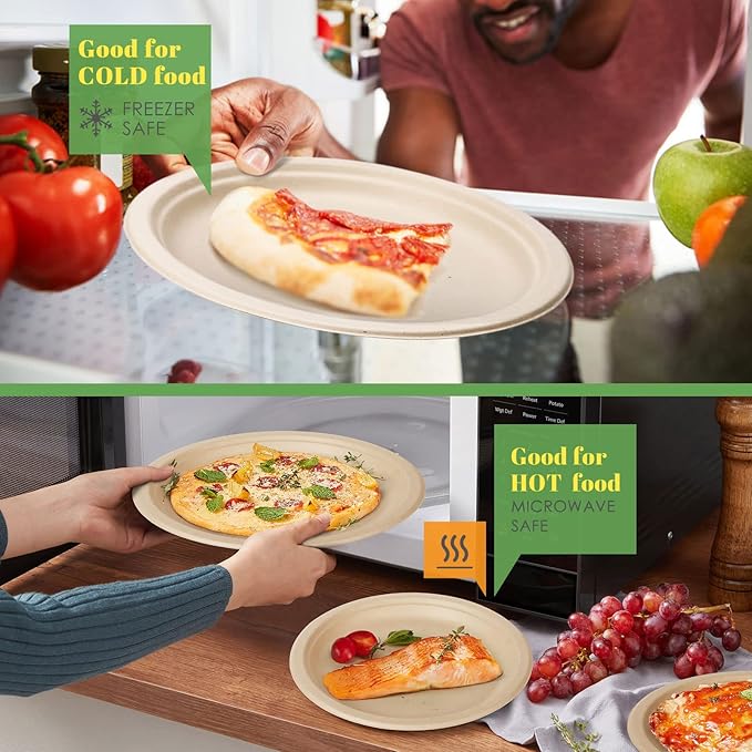 Compostable Paper Plates Set 250pcs Disposable Sugarcane Plates Utensils Eco-Friendly Plate, Cutlery, Napkins, Straws and Cups for Party 25 People