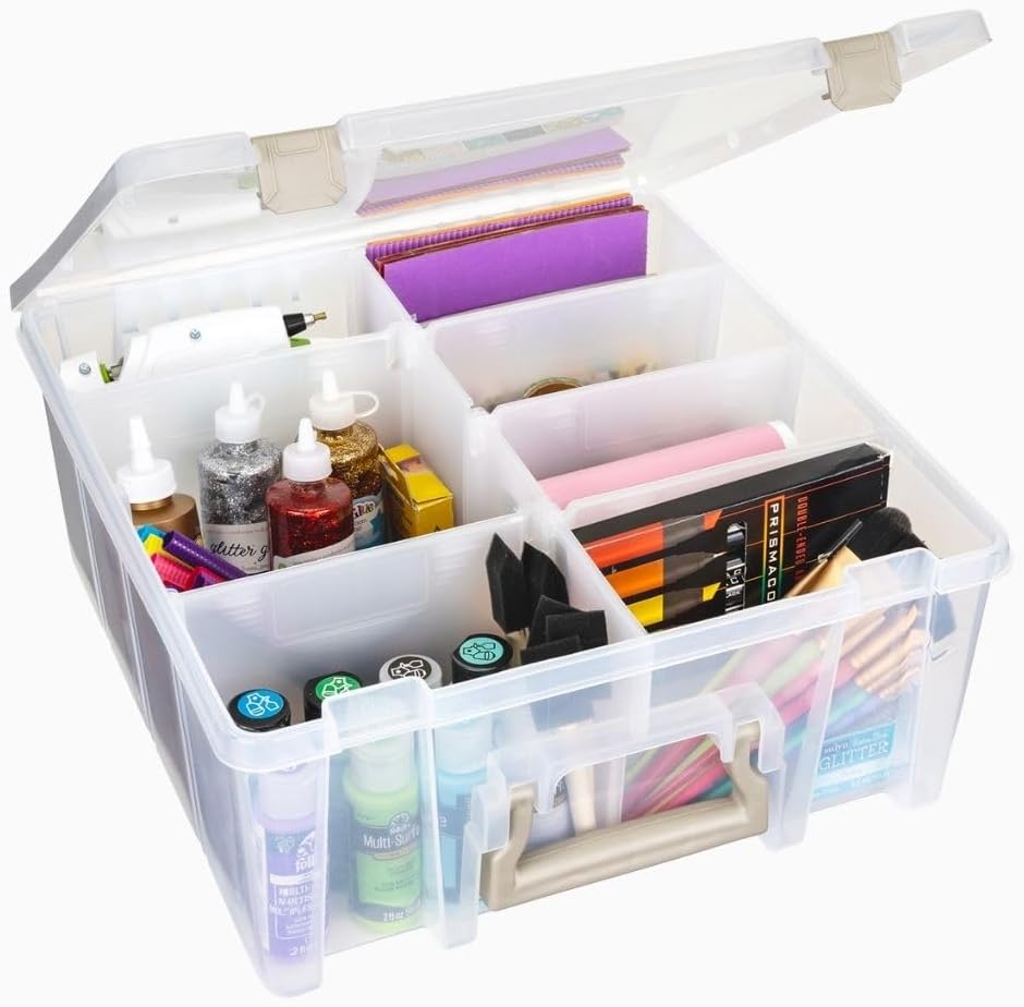 Super Satchel Double Deep Compartment Box - Art Storage with 8 Removable Compartments, Smart Closure for Craft Supplies