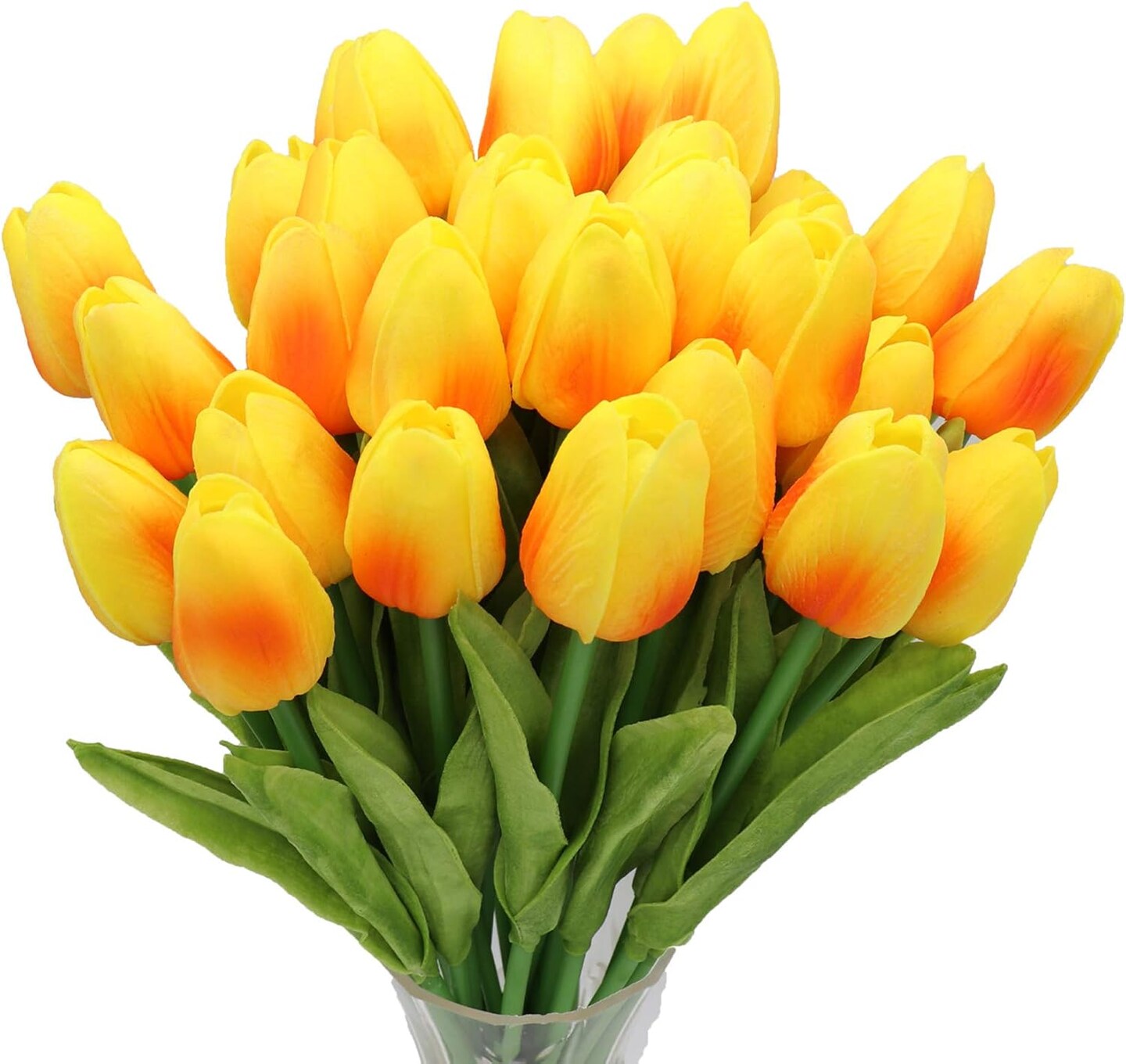 27PC Artificial Tulips Flowers Real Touch Spring Tulips in Red and Yellow for Wedding Bouquets Flowers and Room Centerpiece(Notice:Choose Crafar)