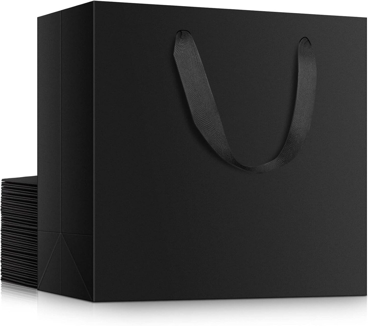 Black Shopping Gift Bags with Handles, 20 Pack 8.6" x3.9" x7" Mini Kraft Paper Gift Wrap Bags with Handles, for Business, Grocery, Boutique, Retail, Wedding, Party Favors, Birthdays