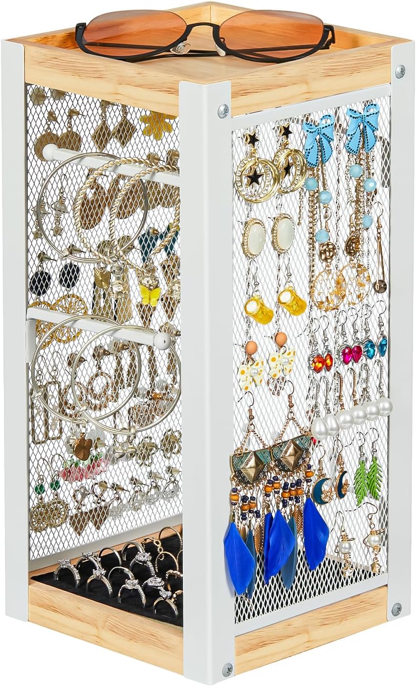Earring Organizer Wall Monut, Display Hanging Jewelry Organizer for Studs Dangle Earrings and Necklaces Holder Rack for Women Girl Gift