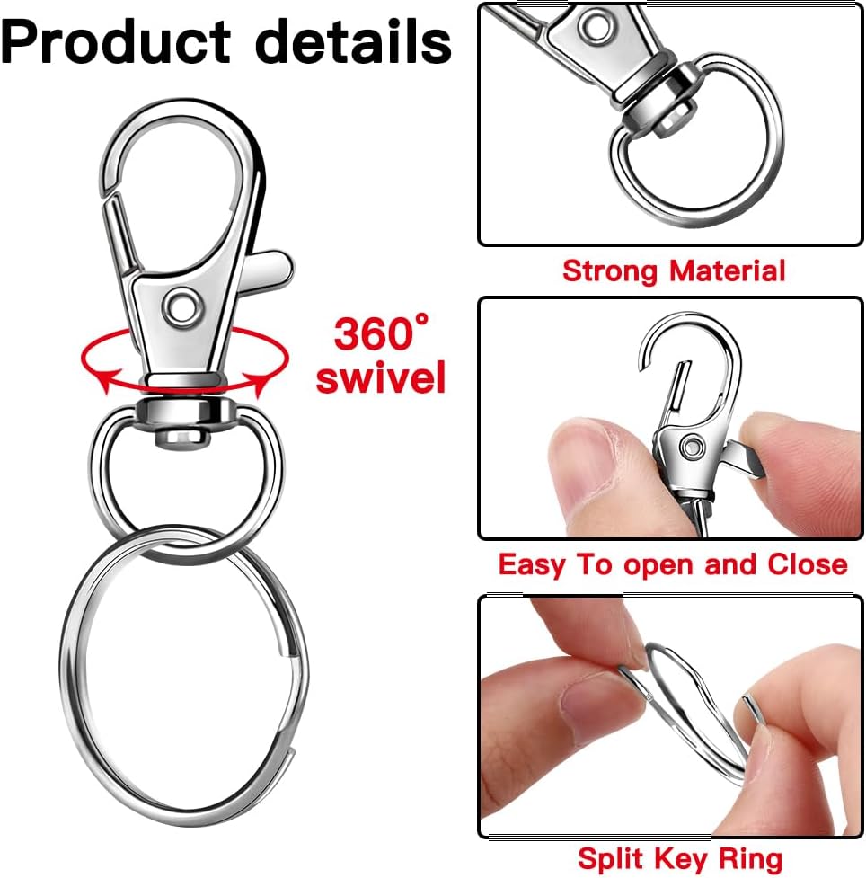 360pcs Keychain Kit Silver Metal Keychain Clips Hooks with Key Rings Lobster Claw Clasps Key Chain Accessories for Lanyard Bracelets Making Crafts