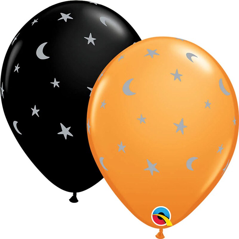 Crescent Moons &#x26; Stars Latex Balloons 11&#x22; Halloween or Lunar Party D&#xE9;cor