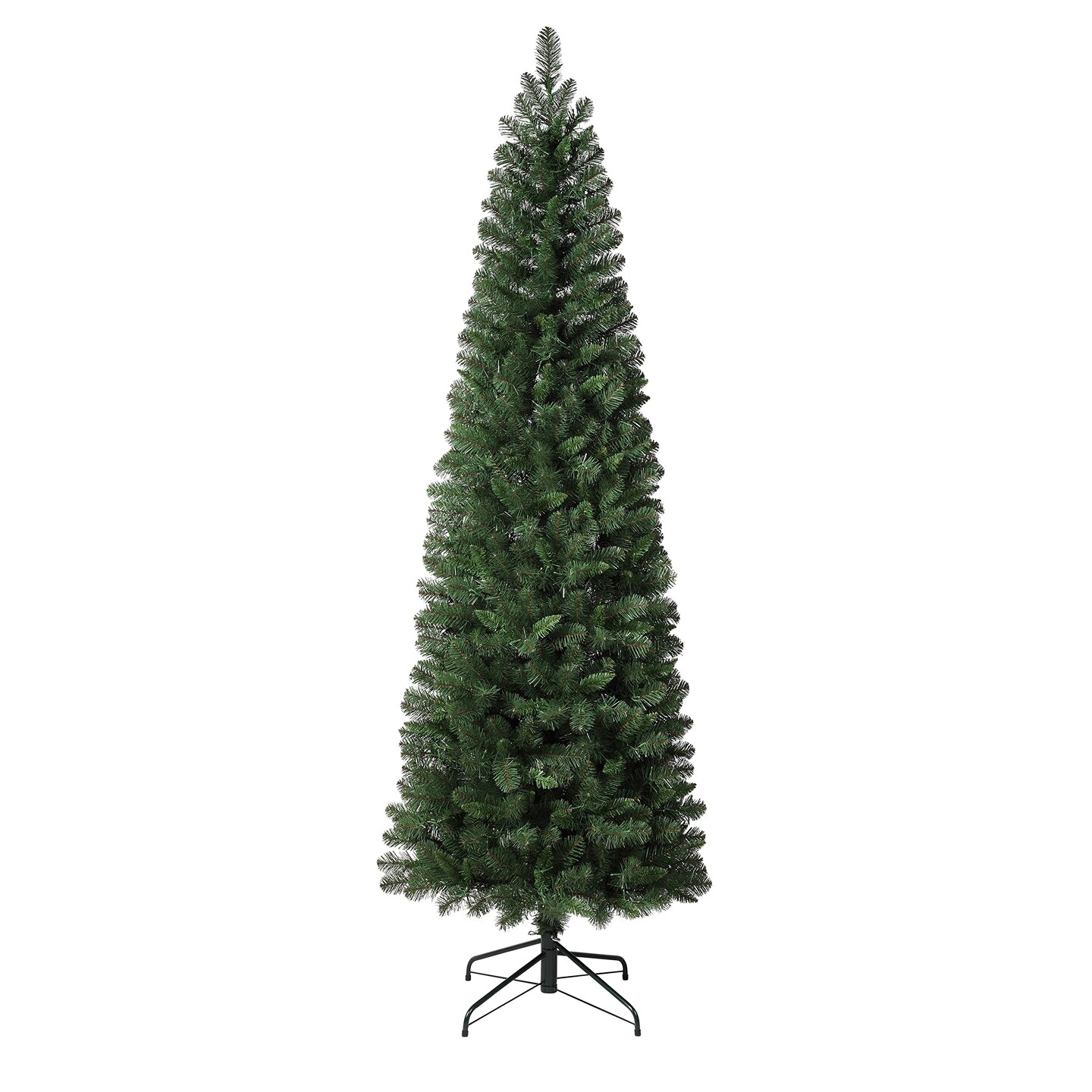 Haute Decor 7.5 Foot Pencil Deerfield Spruce Christmas Tree with Warm White Pre-Lit LED Cluster Lights and Foot Pedal