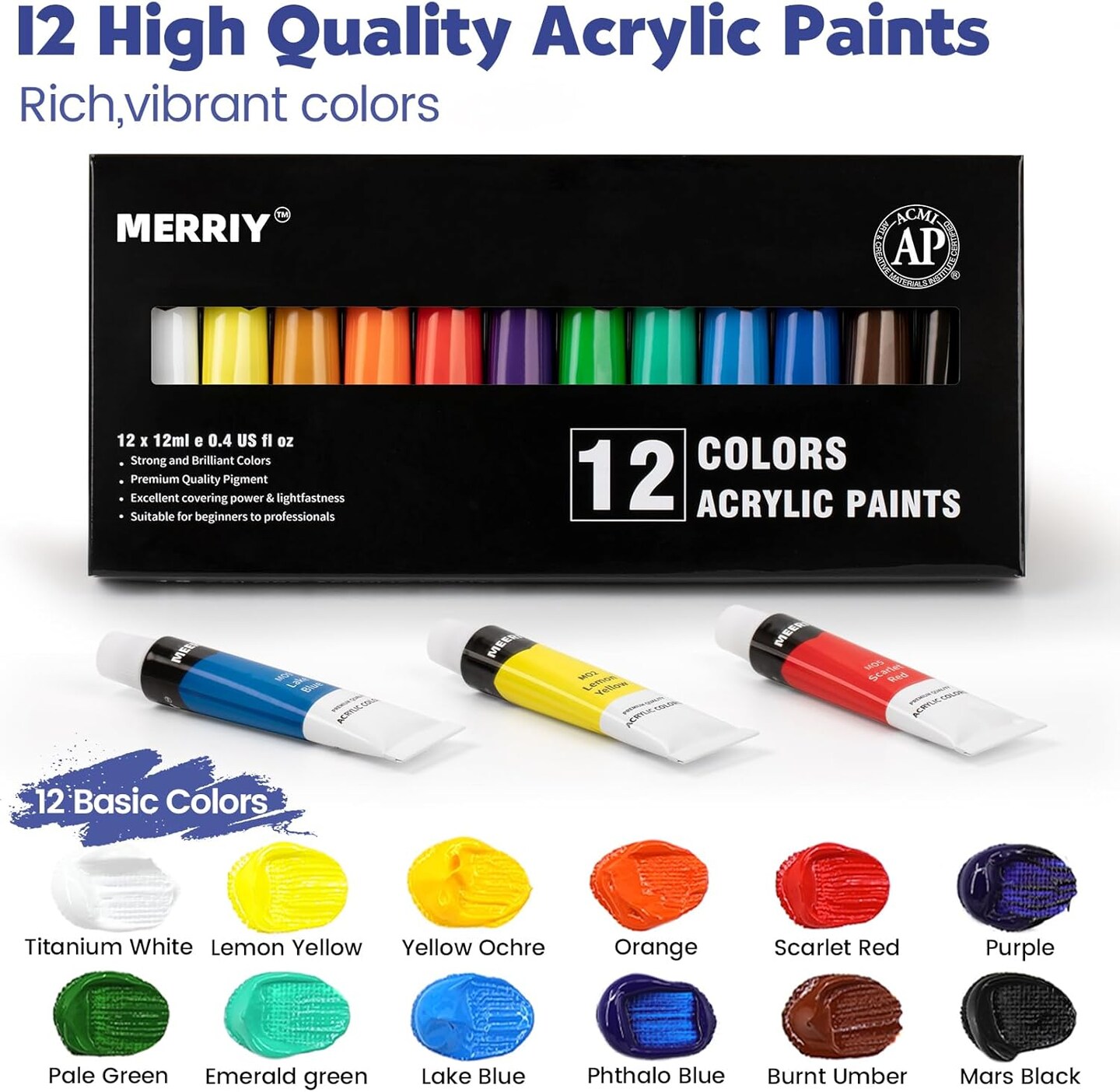Artist Acrylic Paint Set, Painting Supplies Kit with Tabletop Sketch Box Easel, 12 Colors Acrylic Paints,10"x 12" Stretched Canvas,Premium Acrylic Painting Set for Artist Adults, Beginners