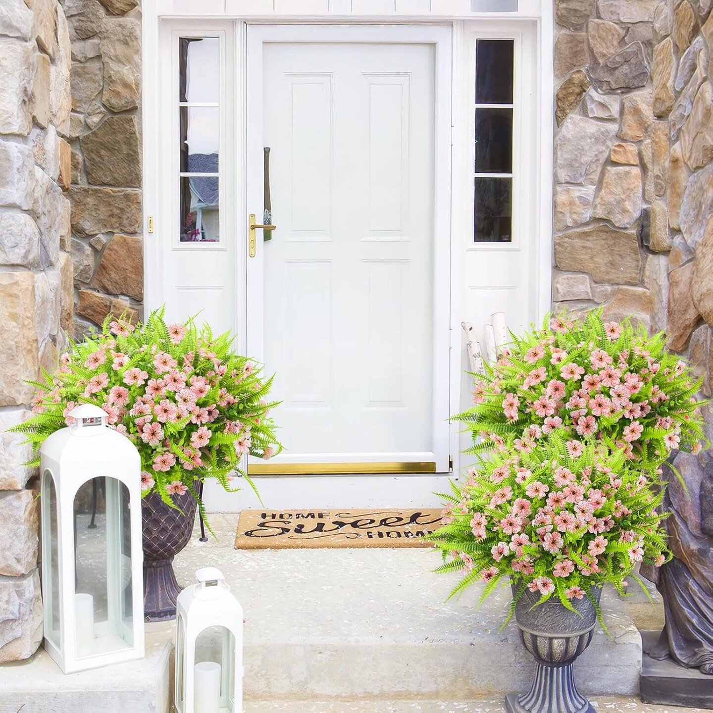 12-Bundle Artificial Outdoor Flower Set – UV-Resistant Faux Ferns and Greenery for Spring, Garden, Hanging Planters, Home, and Vase Decor (Pink)